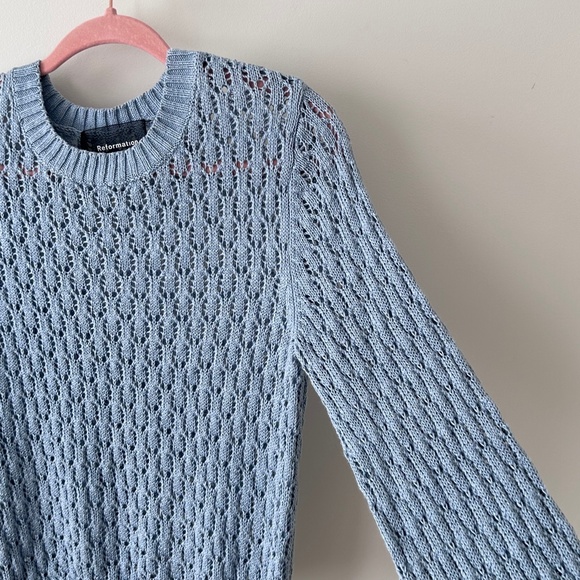 Reformation 100% Linen Blue Rose Pointelle Sweater - Picture 9 of 16